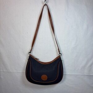 Saddle River Navy & Brown Leather Crossbody Bag Pebbled Textured